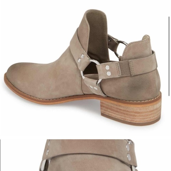 BP Genuine Leather Nude Buckle Detail Stacked Heel Moto Ankle Booties - Picture 3 of 14